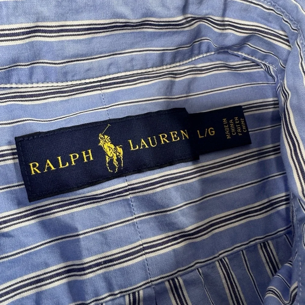 Polo Ralph Lauren Button Down Shirt Mens Large Blue Striped Cotton Pony